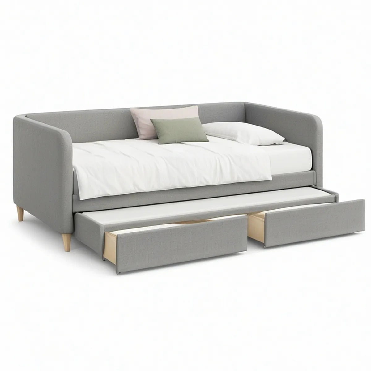 Twin Gray Upholstered Daybed with 2 Storage Drawers, 78 x 42 x 35 in