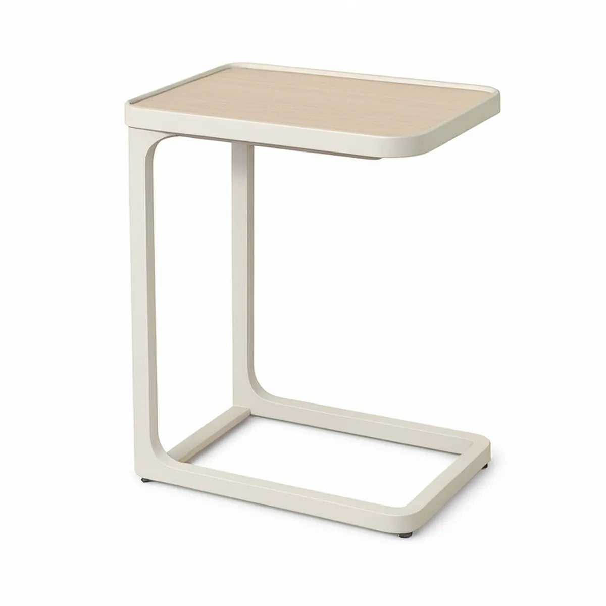 C-Shaped Side Table, White Steel Frame with Light Oak Engineered Wood Top, 15.75 x 11.81 x 23.62 in