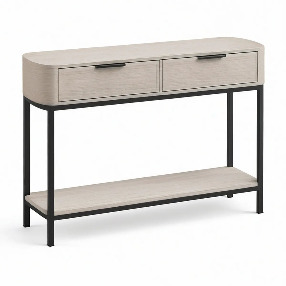 47.2 x 13.8 x 31.5 in Light Oak and Black Console Table with 2 Drawers and Lower Shelf