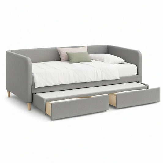Twin Gray Upholstered Daybed with 2 Storage Drawers, 78 x 42 x 35 in