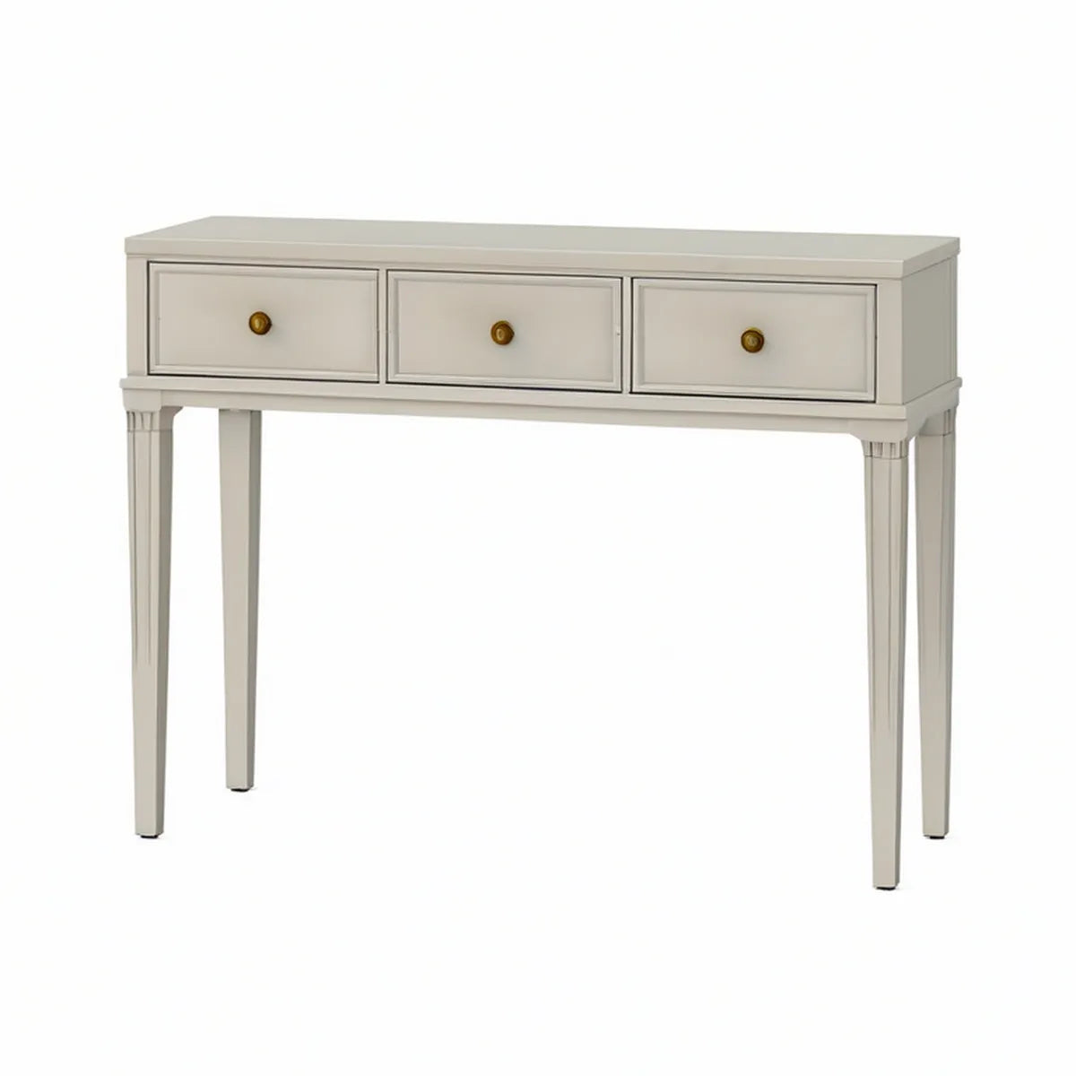 Ivory 3-Drawer Console Table with Antique Brass Knobs, 42 x 14 x 30 in