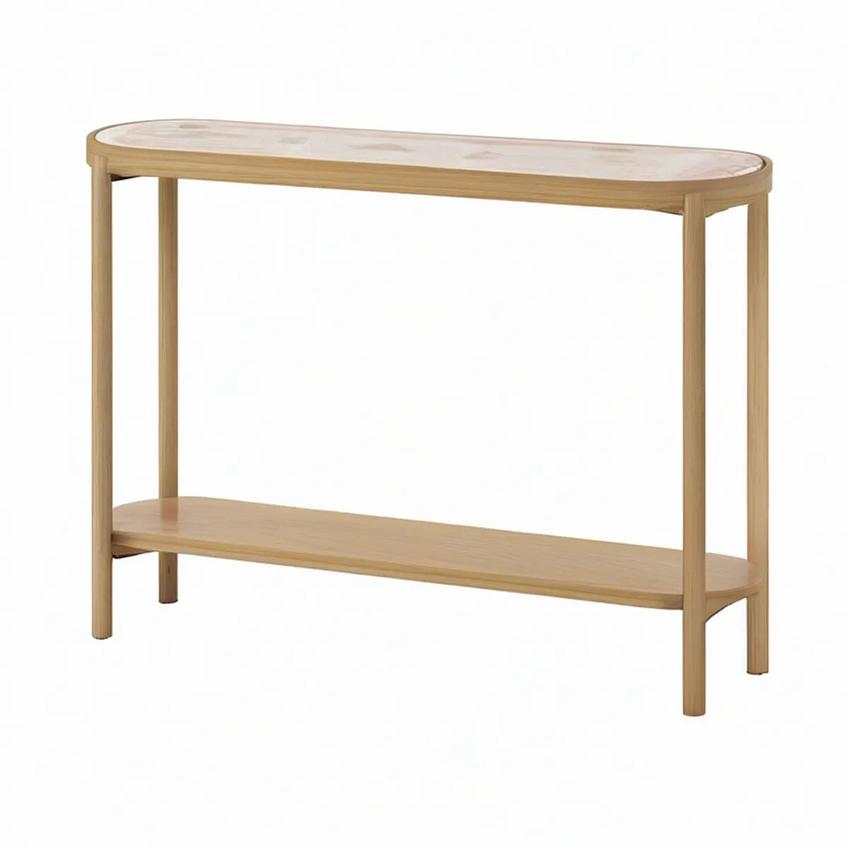 Natural and White Console Table with Lower Shelf, Faux Marble Top, 47.2 x 15.7 x 31.5 in