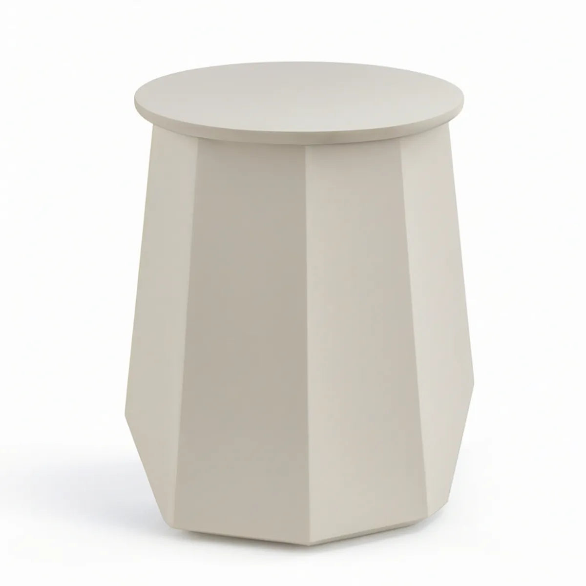 Ivory Faceted MDF Round Side Table, 18 in Diameter x 22 in H