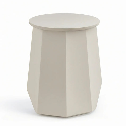 Ivory Faceted MDF Round Side Table, 18 in Diameter x 22 in H