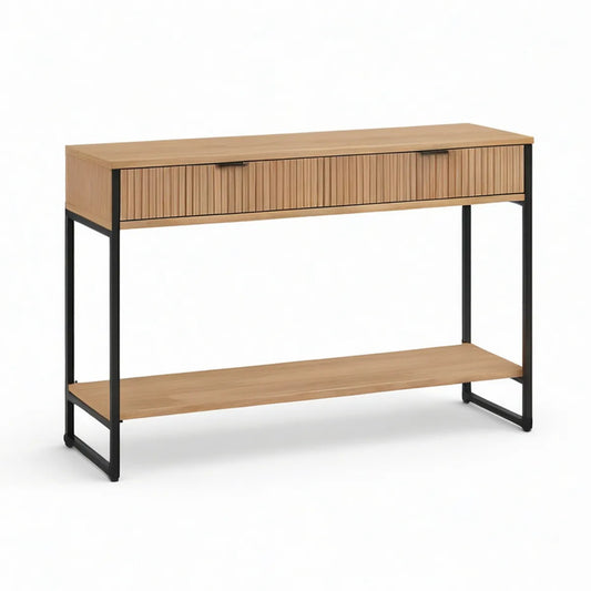 47.2 in Natural and Black Engineered Wood Console Table with 2 Fluted Drawers and Lower Shelf