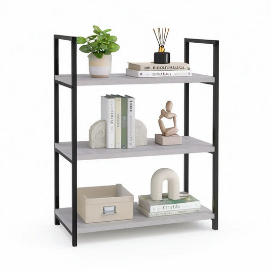 3-Tier Gray Particleboard Storage Unit with Black Steel Frame, 23.6 x 11.8 x 42.5 in
