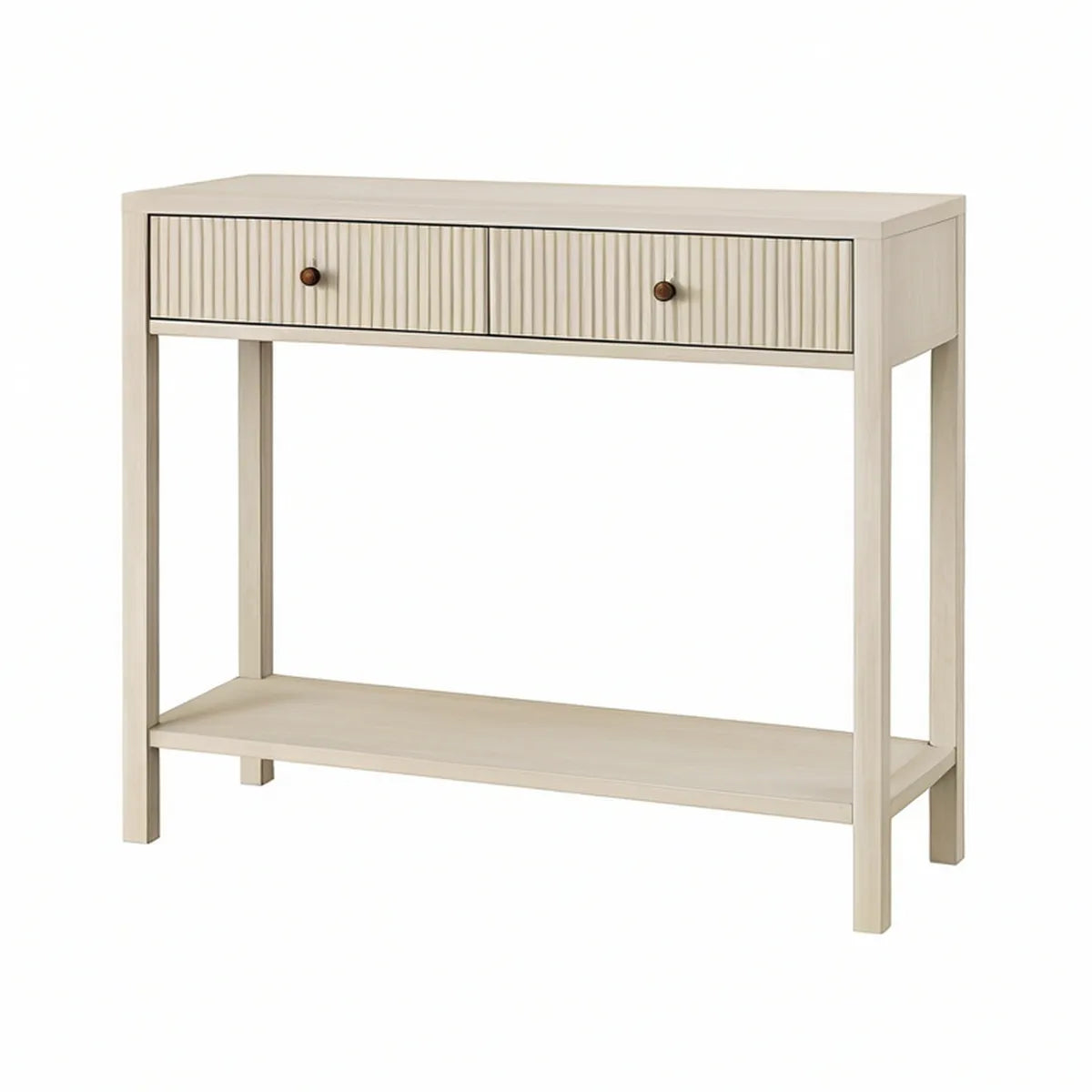 White Engineered Wood Console Table with 2 Drawers and Lower Shelf, 42 x 14 x 32 in