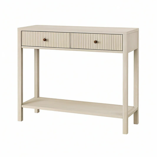 White Engineered Wood Console Table with 2 Drawers and Lower Shelf, 42 x 14 x 32 in