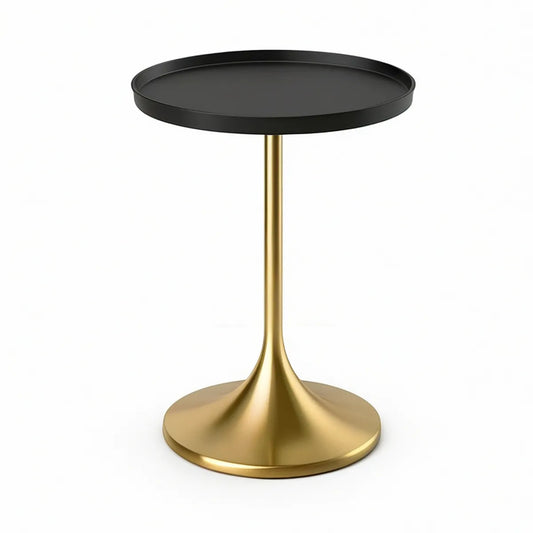 Round Steel Tray Table, 16 in Diameter x 22 in H, Black and Gold
