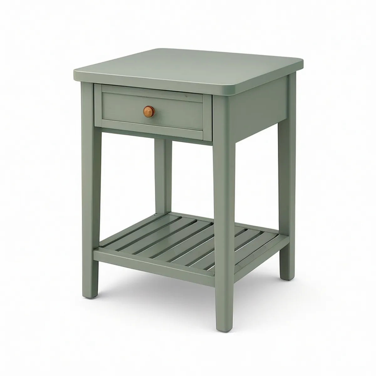 Sage Green Rubberwood and MDF End Table with Drawer and Slatted Shelf, 18 x 16 x 26 in