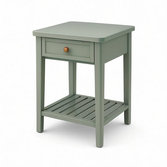 Sage Green Rubberwood and MDF End Table with Drawer and Slatted Shelf, 18 x 16 x 26 in
