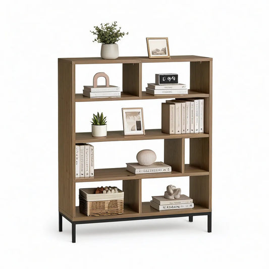 Modern Open Storage Bookcase, 80 x 30 x 120 cm, Walnut Brown with Black Steel Legs