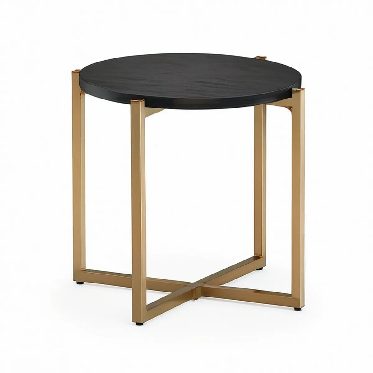 Round Side Table, 19.7 in Diameter Black MDF Top with Gold Steel Frame, 21.7 in High